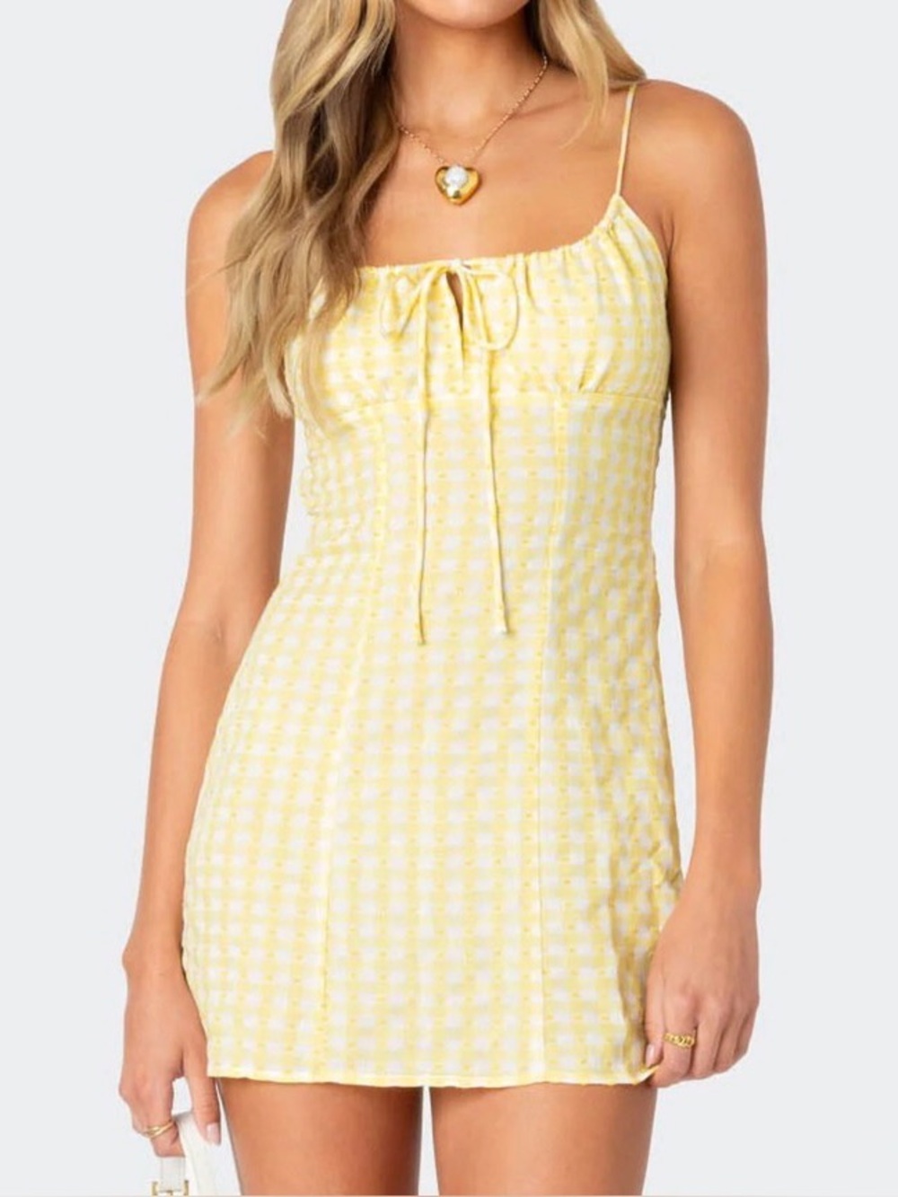 Edikted Yellow Gingham Tie-Front Mini Dress